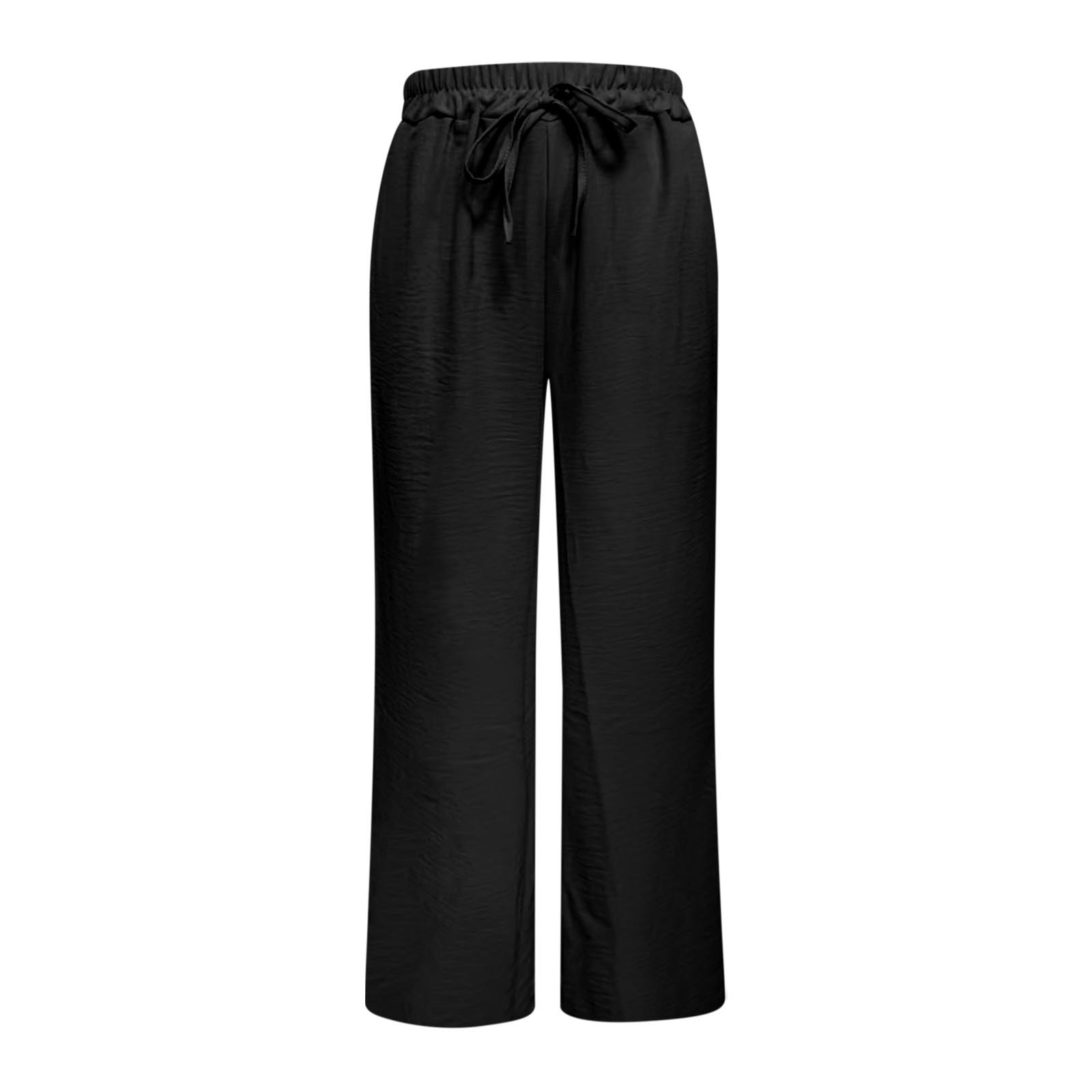 thumbnail image 4 of Pantalones palazzo de cintura alta y pierna ancha para mujer: ligeros, con cordón en la cintura, bolsillos, pantalones casuales de verano., 4 of 5